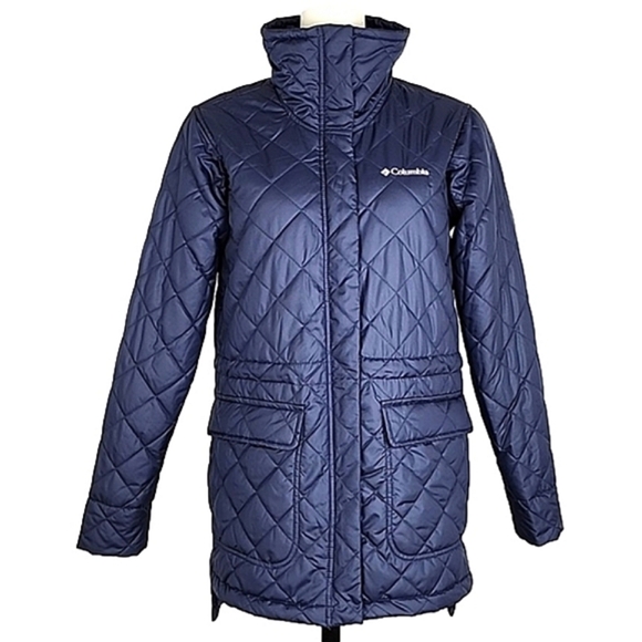Columbia Women's Quilted  Water Resistant Navy Blue Jacket Faux Fur Sz Small - Picture 5 of 16